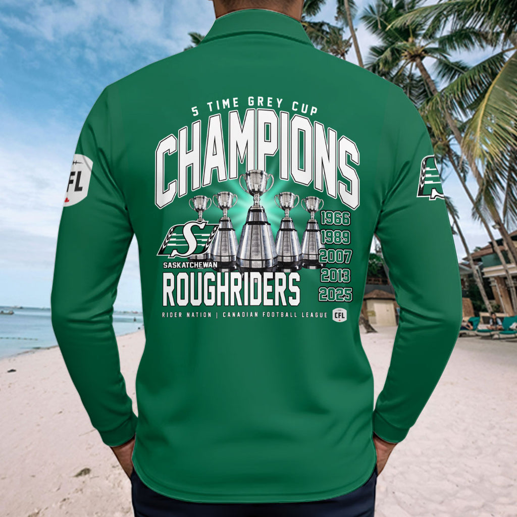 Saskatchewan Roughriders 2025 Grey Cup Champions Zip Polo Shirt – HOATT14835