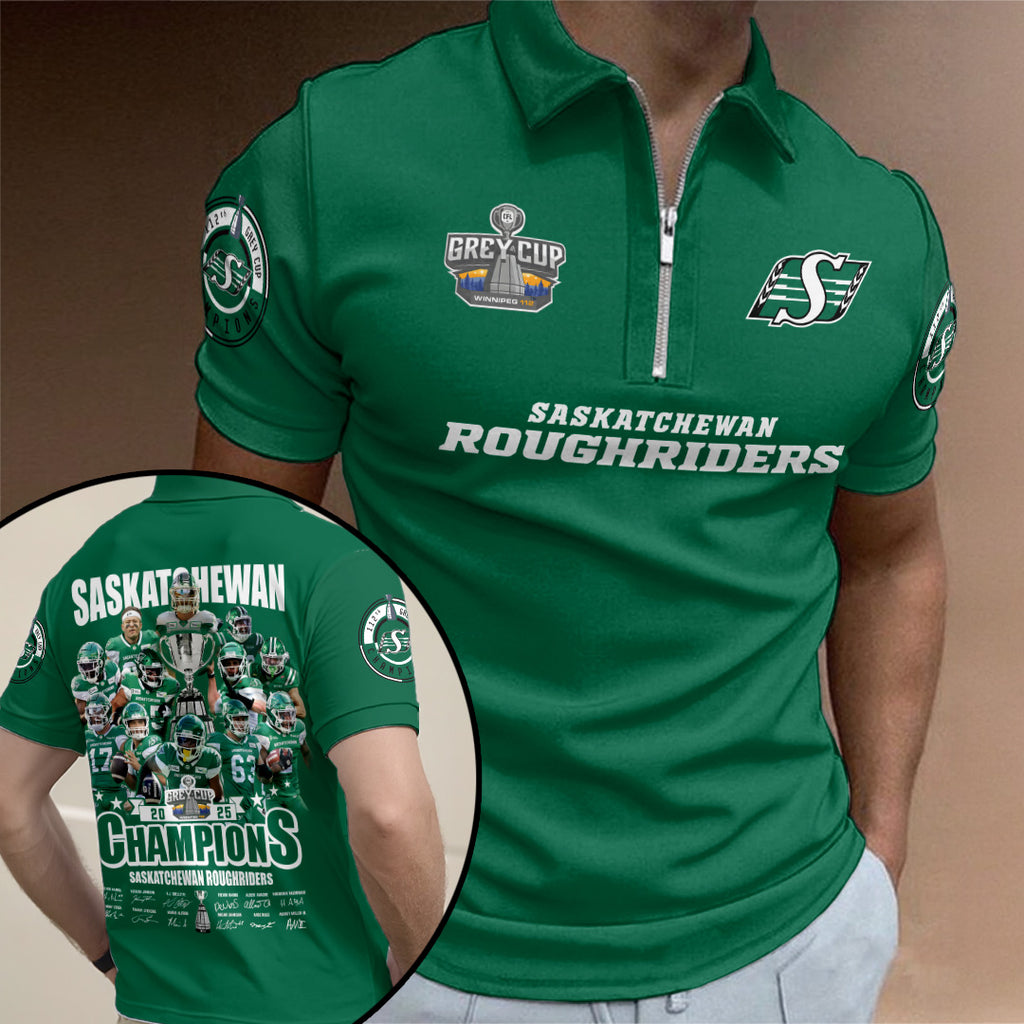 Saskatchewan Roughriders 2025 Grey Cup Champions Zip Polo Shirt – TANTN19026