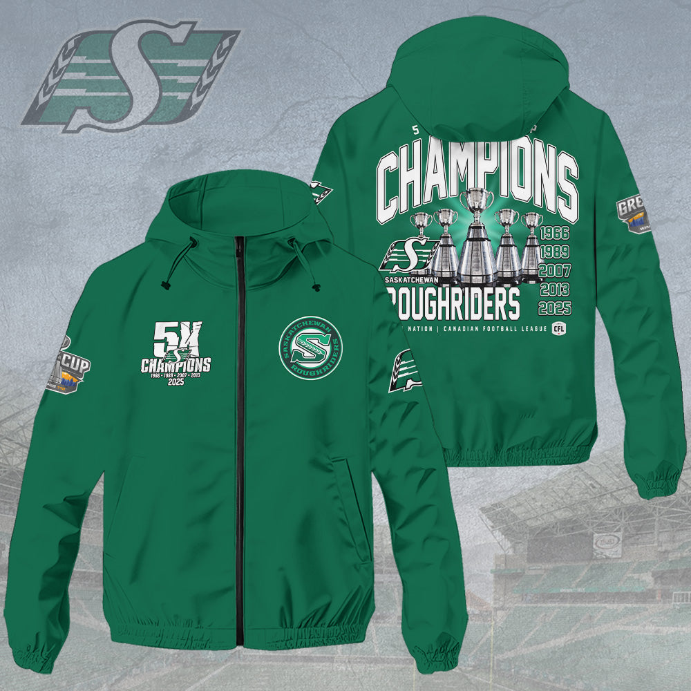 Saskatchewan Roughriders 2025 Grey Cup Champions 3D Windbreaker Jacket – HOATT14756