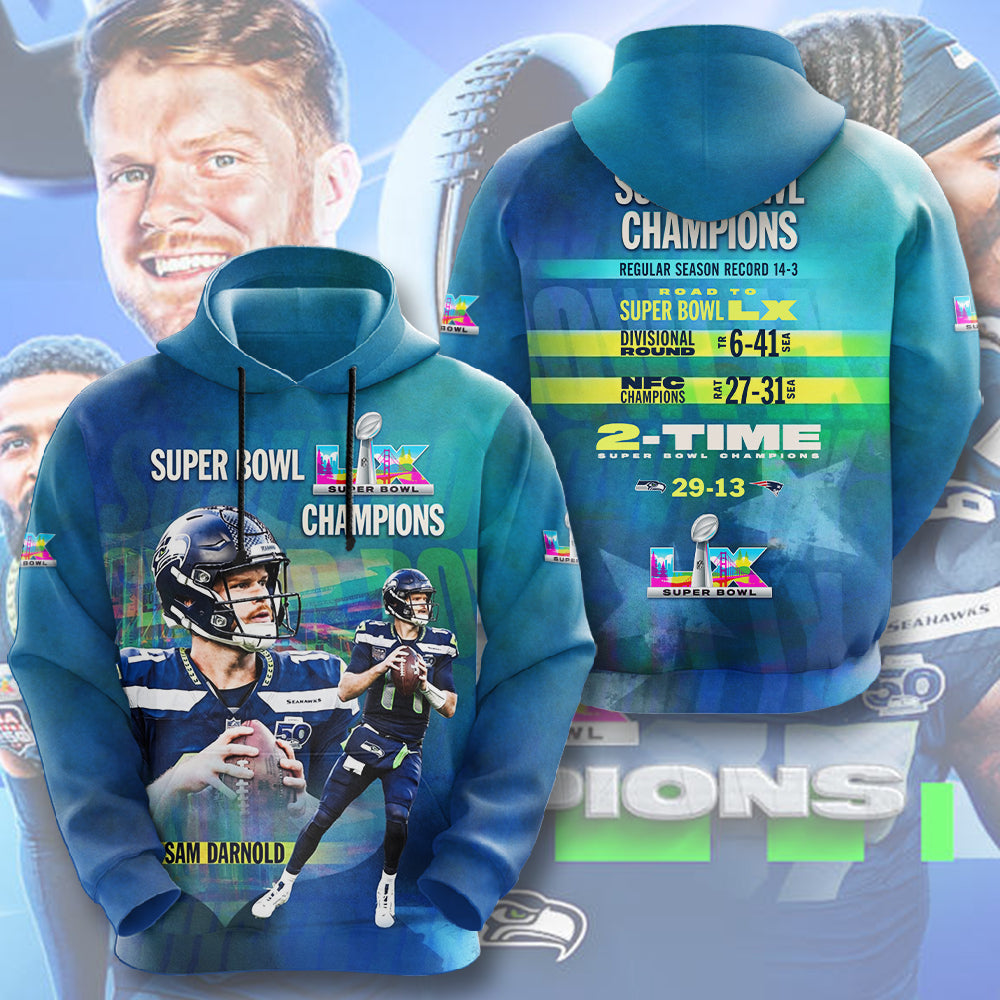 Seattle Seahawks 2025 Super Bowl LX Champions 3D Apparel – GNE5912