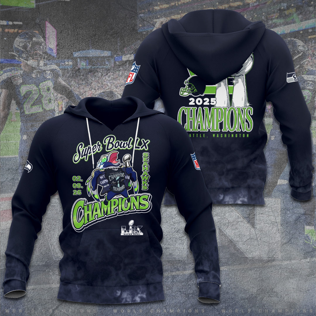 Seattle Seahawks 2025 Super Bowl LX Champions 3D Apparel – GNE5190