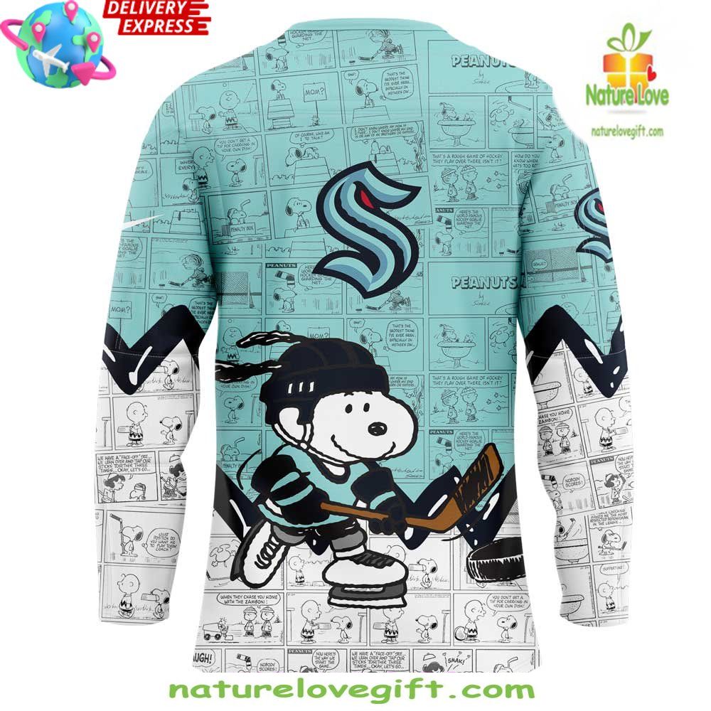 Seattle Kraken Peanuts Hockey Jersey Limited Edition Anniversary