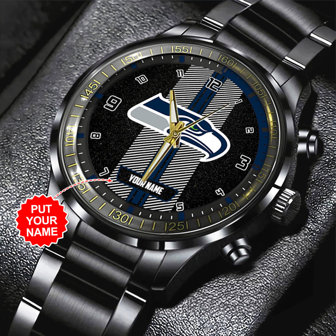 Personalized Seattle Seahawks Black Stainless Steel Watch – TANTN16029