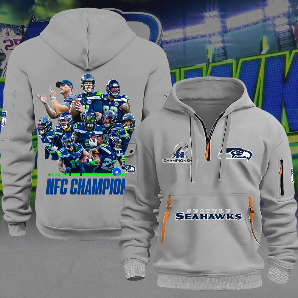 Seattle Seahawks 2025 NFC Champions 2D Quarter Zip Hoodie – MAITM14705