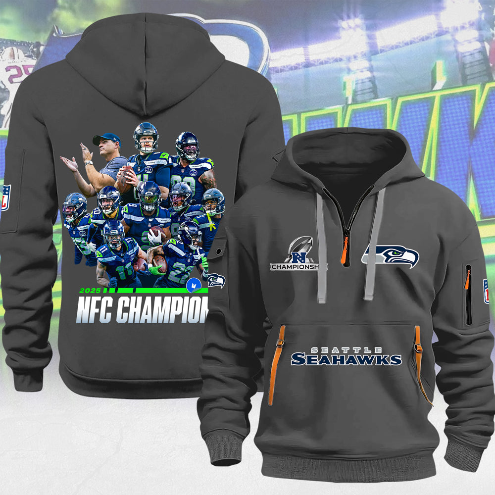 Seattle Seahawks 2025 NFC Champions 2D Quarter Zip Hoodie – MAITM14705