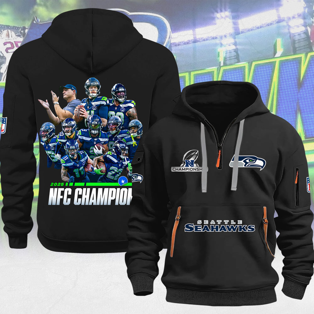 Seattle Seahawks 2025 NFC Champions 2D Quarter Zip Hoodie – MAITM14705