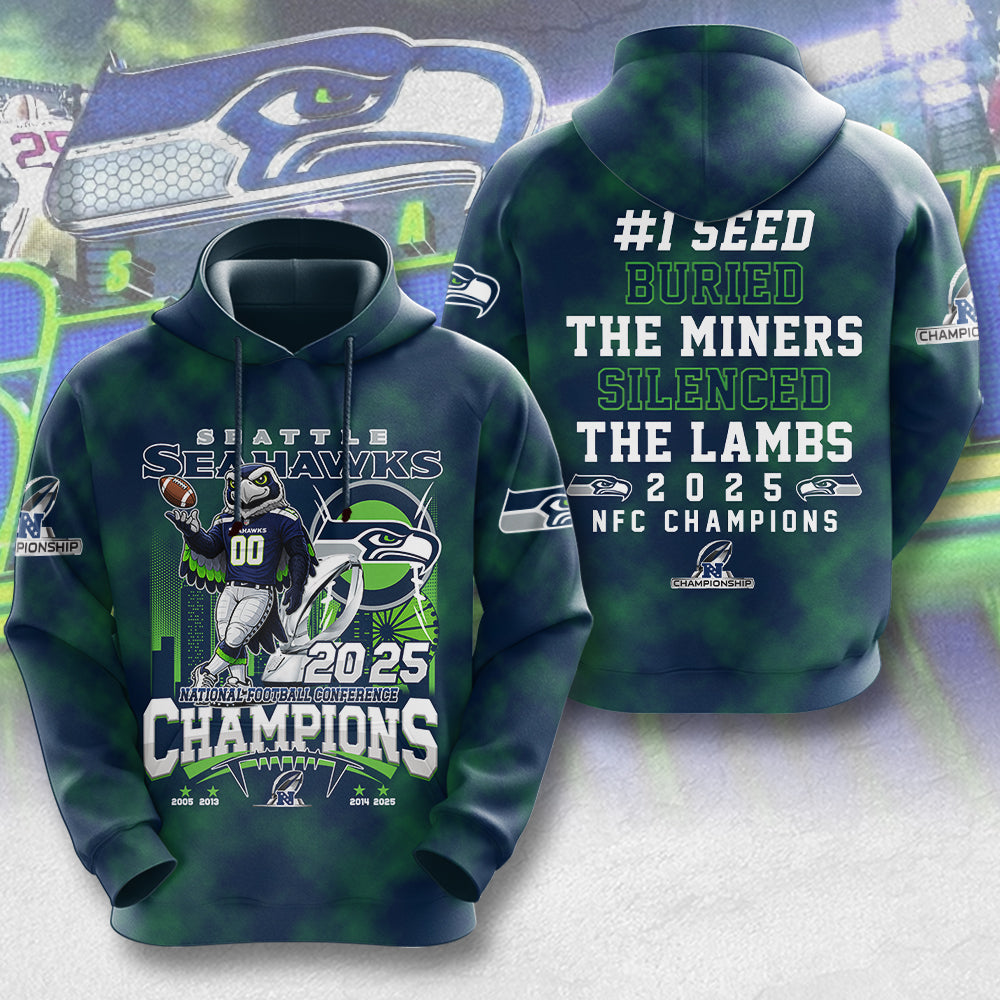Seattle Seahawks 2025 NFC Champions 3D Apparel – MAITM14625