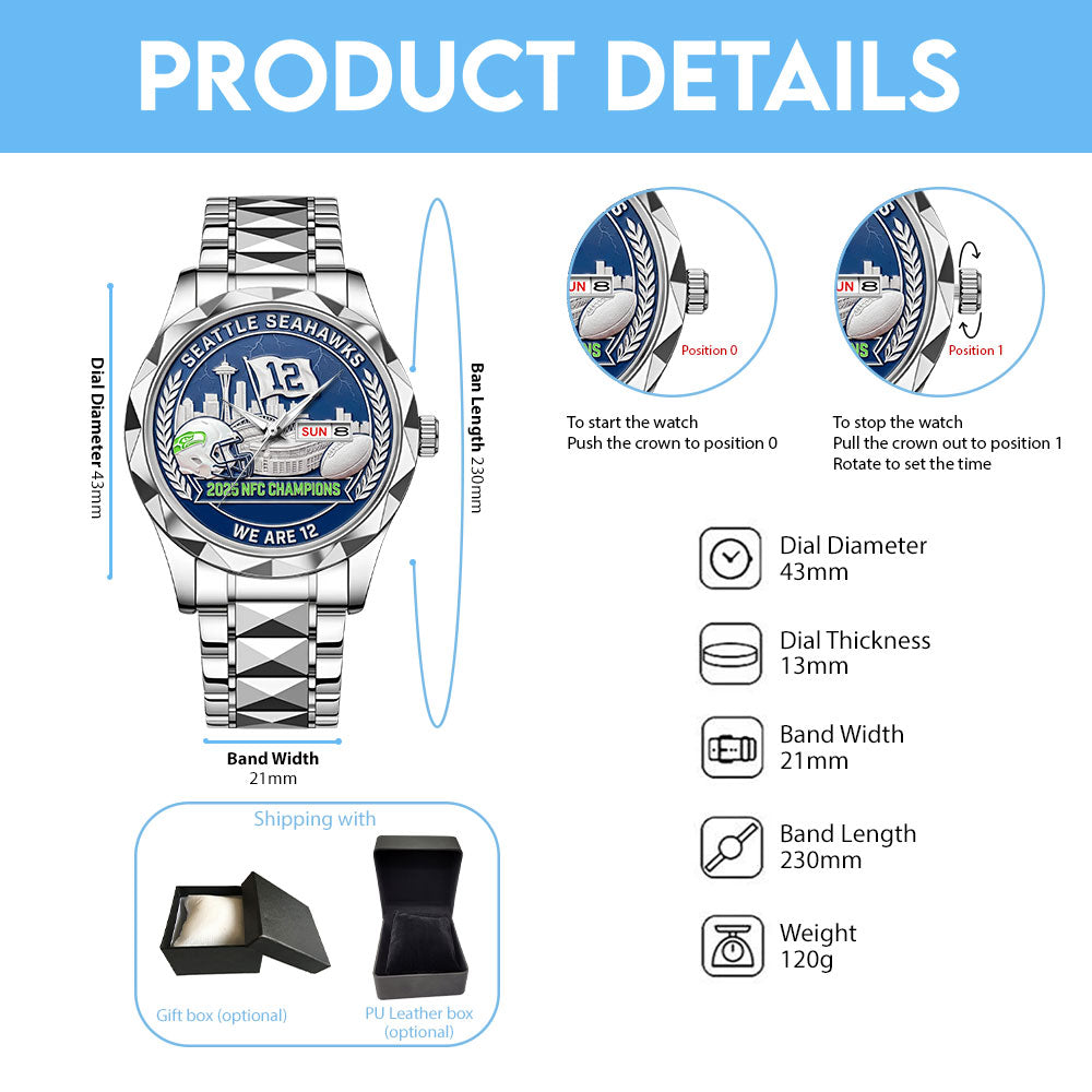 Seattle Seahawks 2025 NFC Champions Alloy Luxury Quartz Watch – MAITM14618
