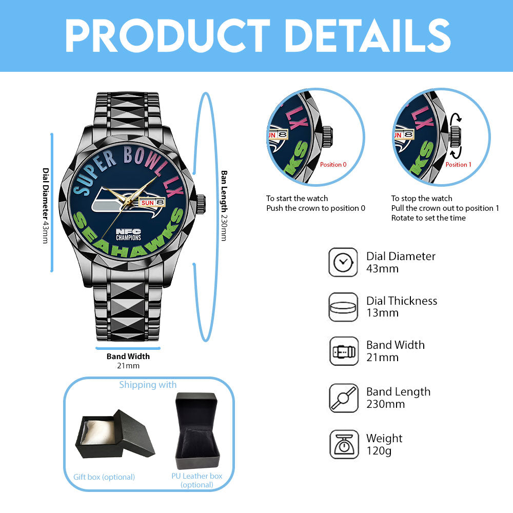 Seattle Seahawks 2025 NFC Champions Alloy Luxury Quartz Watch – TANTN20638