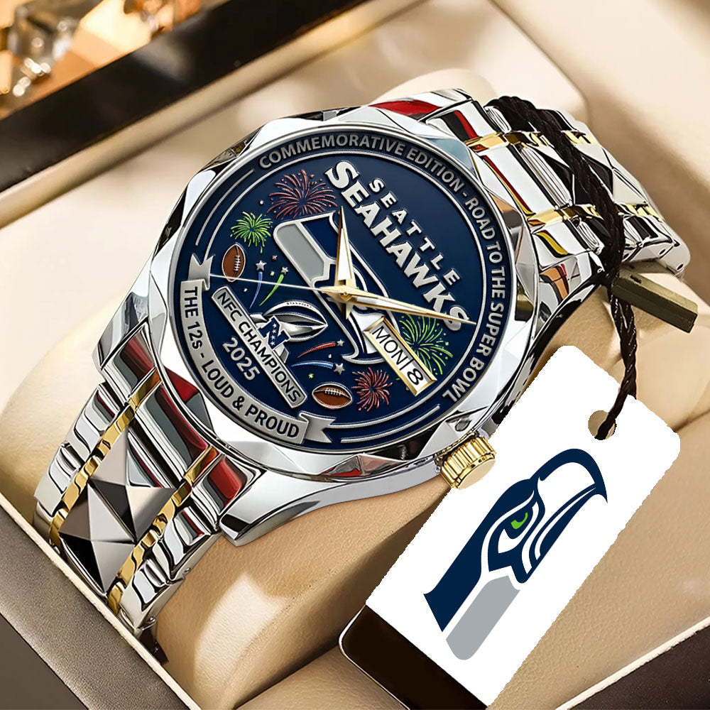 Seattle Seahawks 2025 NFC Champions Alloy Luxury Quartz Watch – TANTN20676