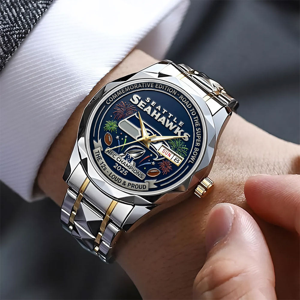 Seattle Seahawks 2025 NFC Champions Alloy Luxury Quartz Watch – TANTN20676