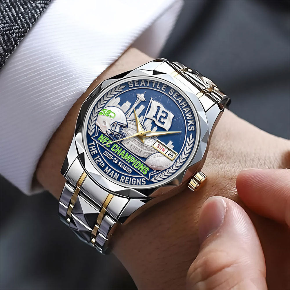 Seattle Seahawks 2025 NFC Champions Alloy Luxury Quartz Watch – TANTN20680