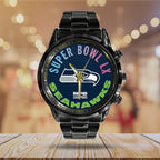 Seattle Seahawks 2025 NFC Champions Black Stainless Steel Watch – TANTN20639