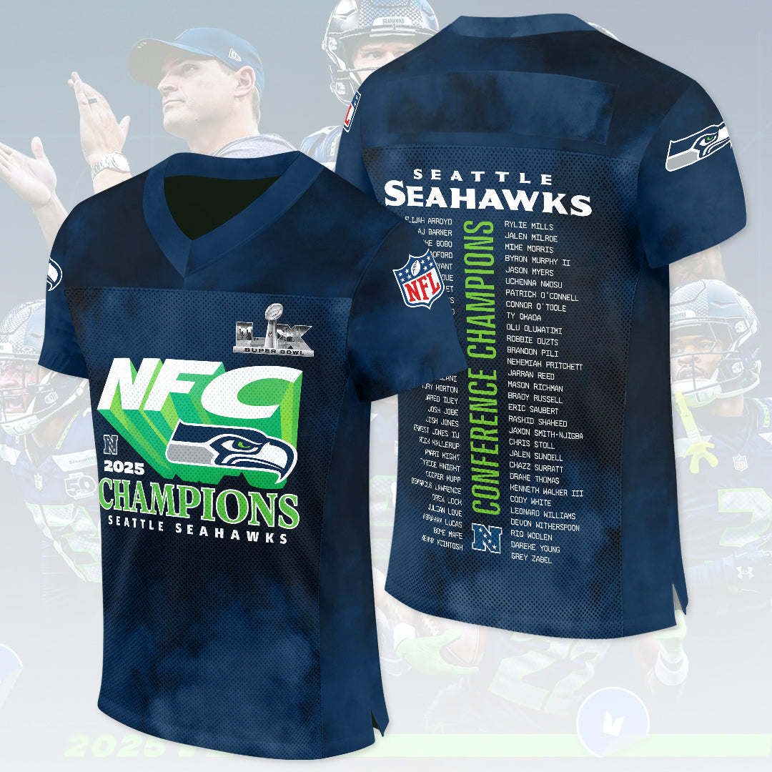Seattle Seahawks 2025 NFC Champions 3D Football Jersey – HOATT15925