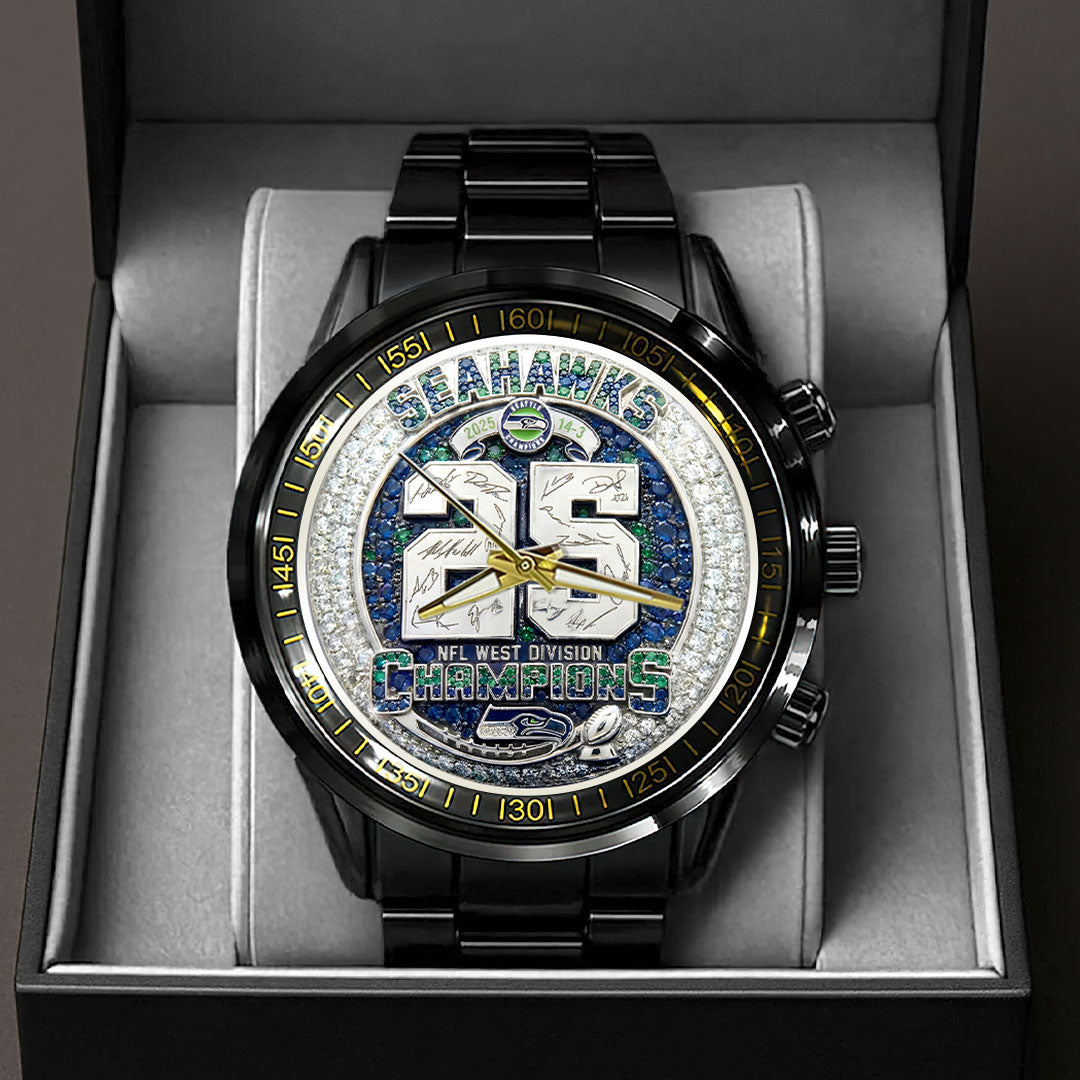 Seattle Seahawks 2025 NFC West Champions Black Stainless Steel Watch – HOATT15765