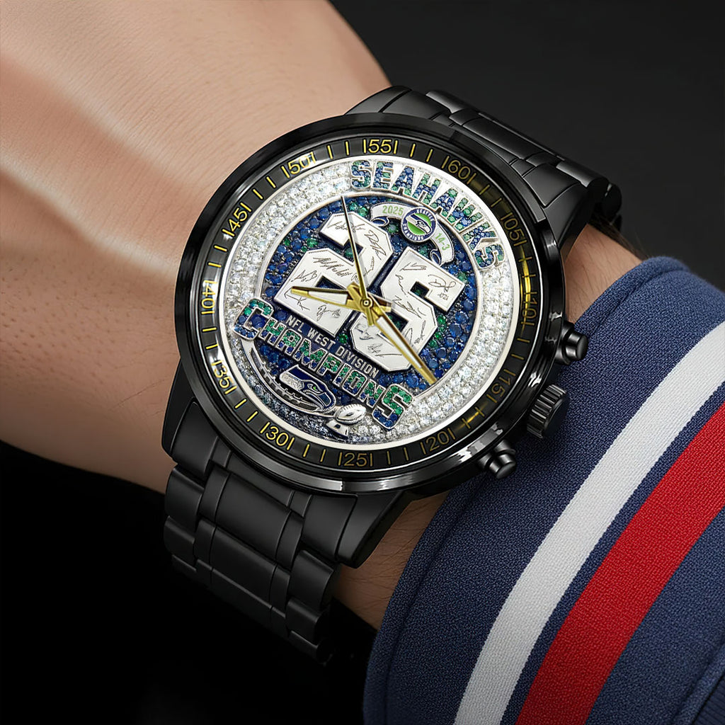 Seattle Seahawks 2025 NFC West Champions Black Stainless Steel Watch – HOATT15765