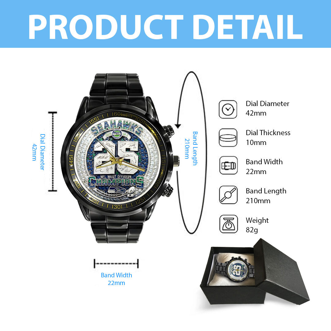 Seattle Seahawks 2025 NFC West Champions Black Stainless Steel Watch – HOATT15765