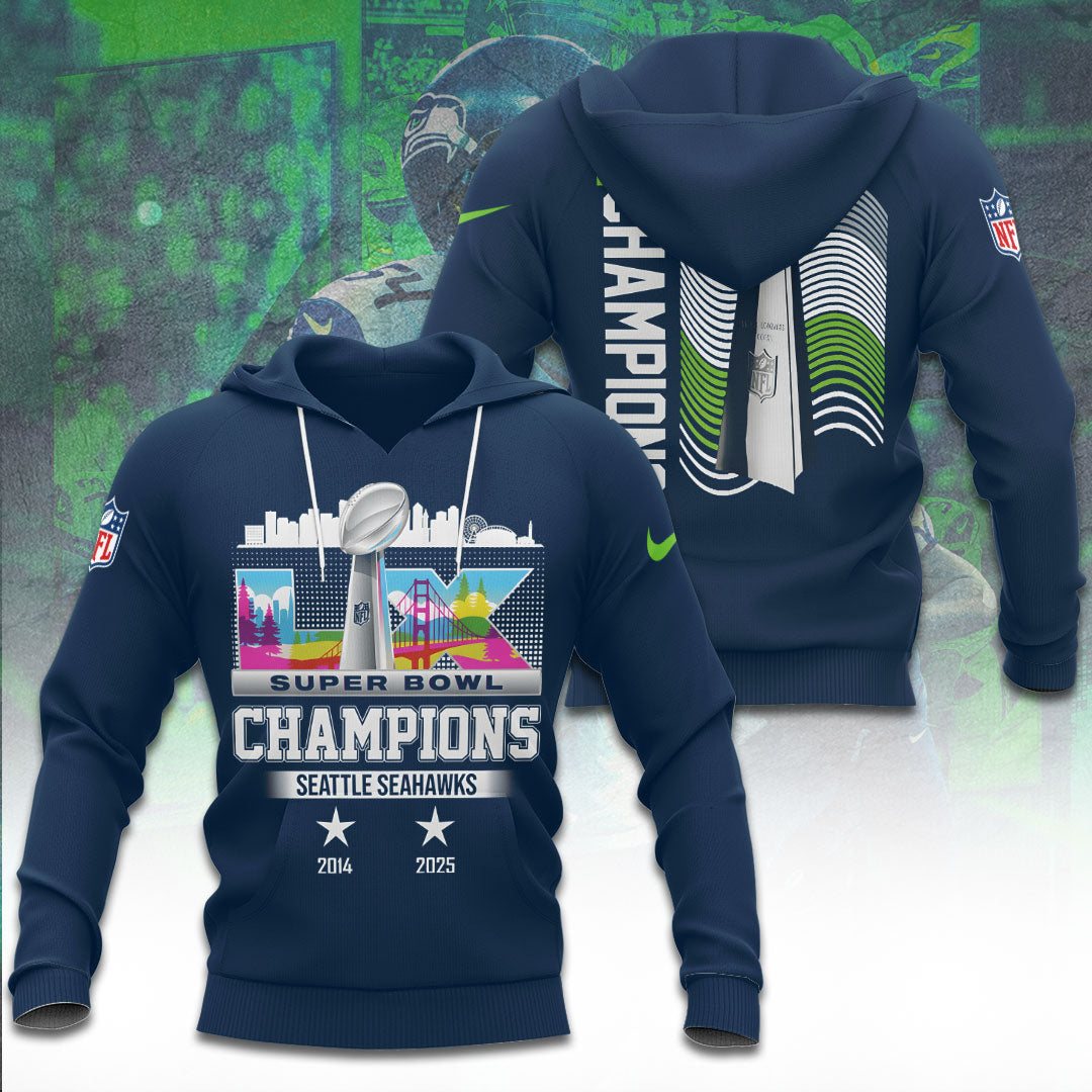 Seattle Seahawks 2025 Super Bowl LX Champions 3D Apparel – TANTN20973