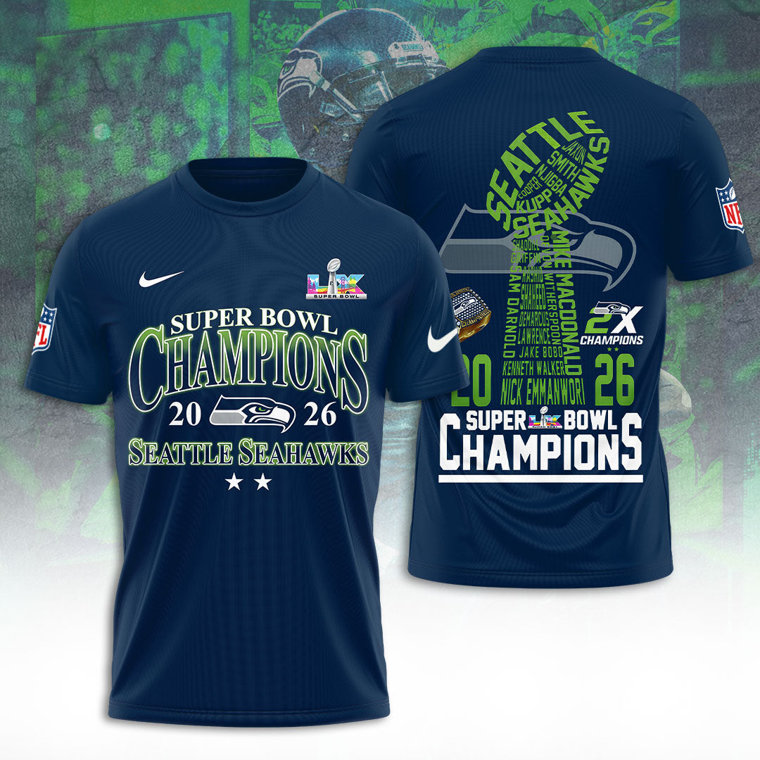 Seattle Seahawks 2025 Super Bowl LX Champions 3D Apparel – TANTN20975