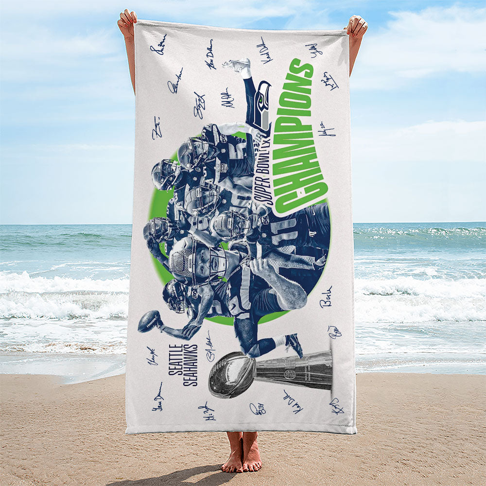 Seattle Seahawks 2025 Super Bowl LX Champions Rectangle Beach Towel – TMTHU3915