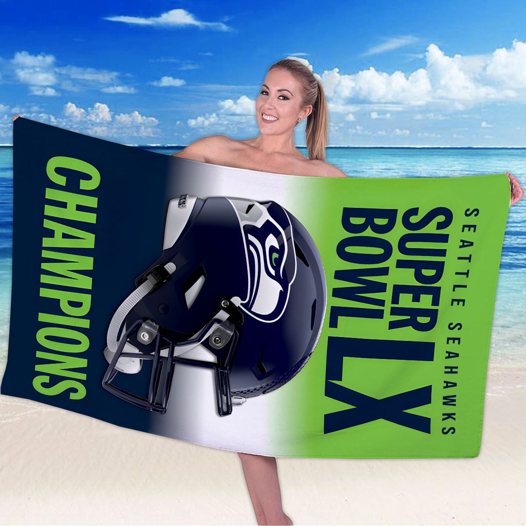 Seattle Seahawks 2025 Super Bowl LX Champions Rectangle Beach Towel – HOATT16181