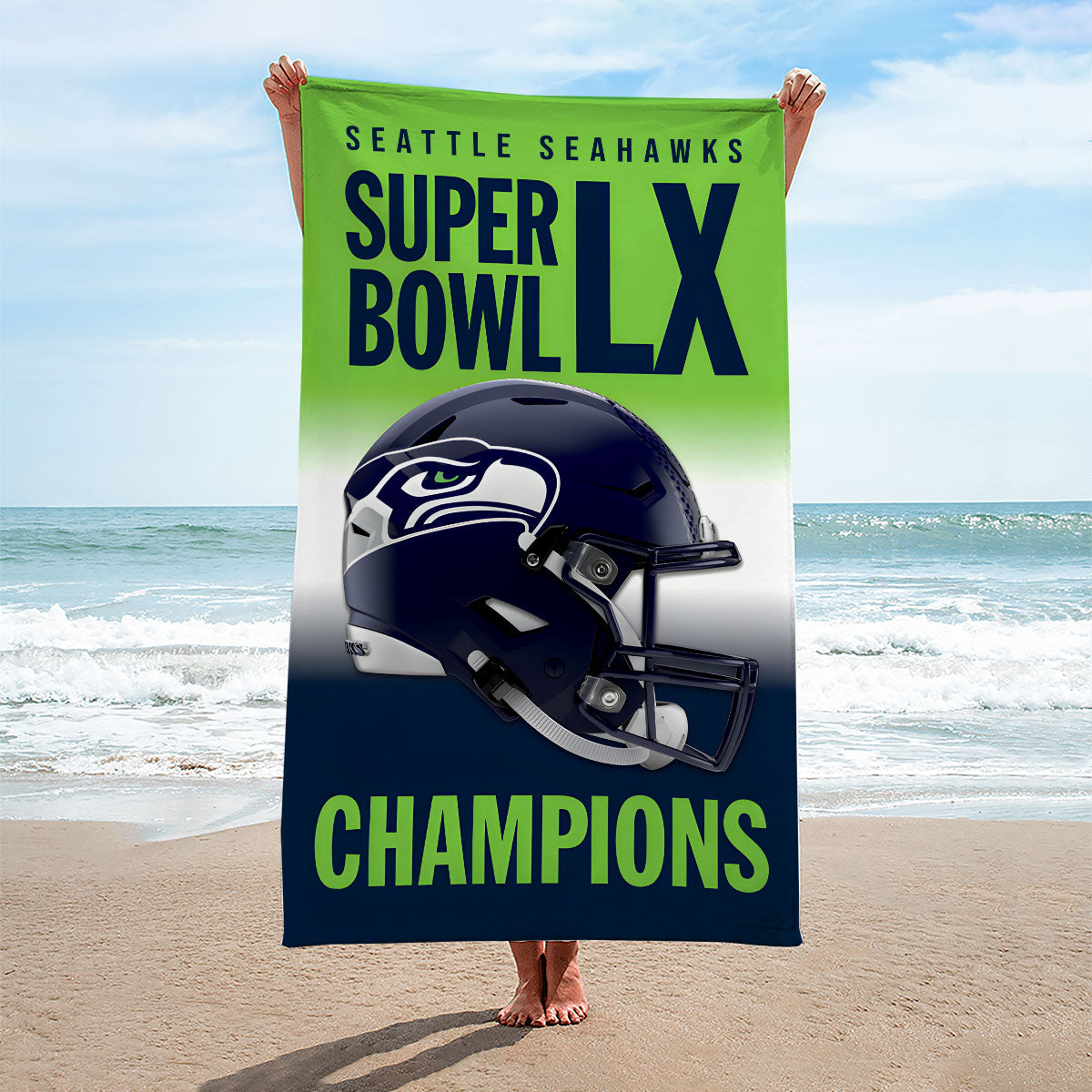 Seattle Seahawks 2025 Super Bowl LX Champions Rectangle Beach Towel – HOATT16181