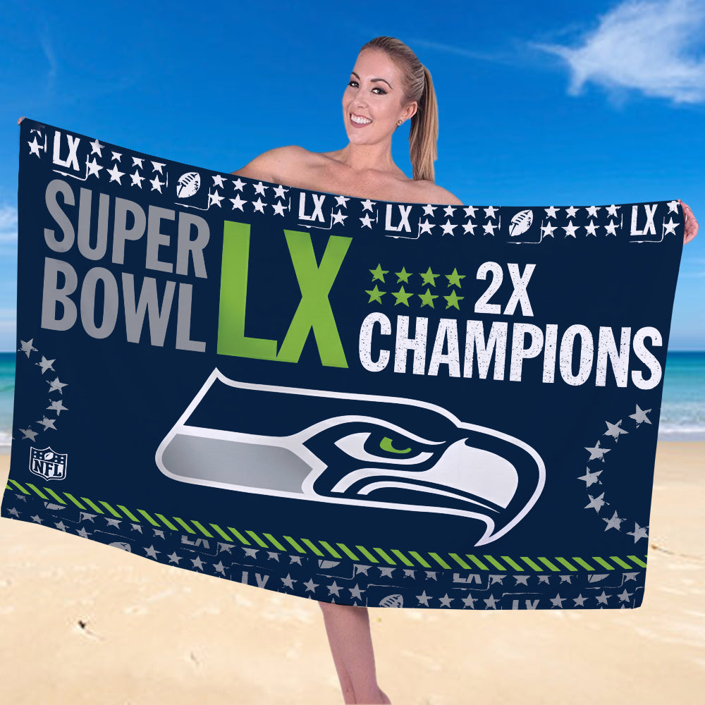 Seattle Seahawks 2025 Super Bowl LX Champions Rectangle Beach Towel – TANTN20988