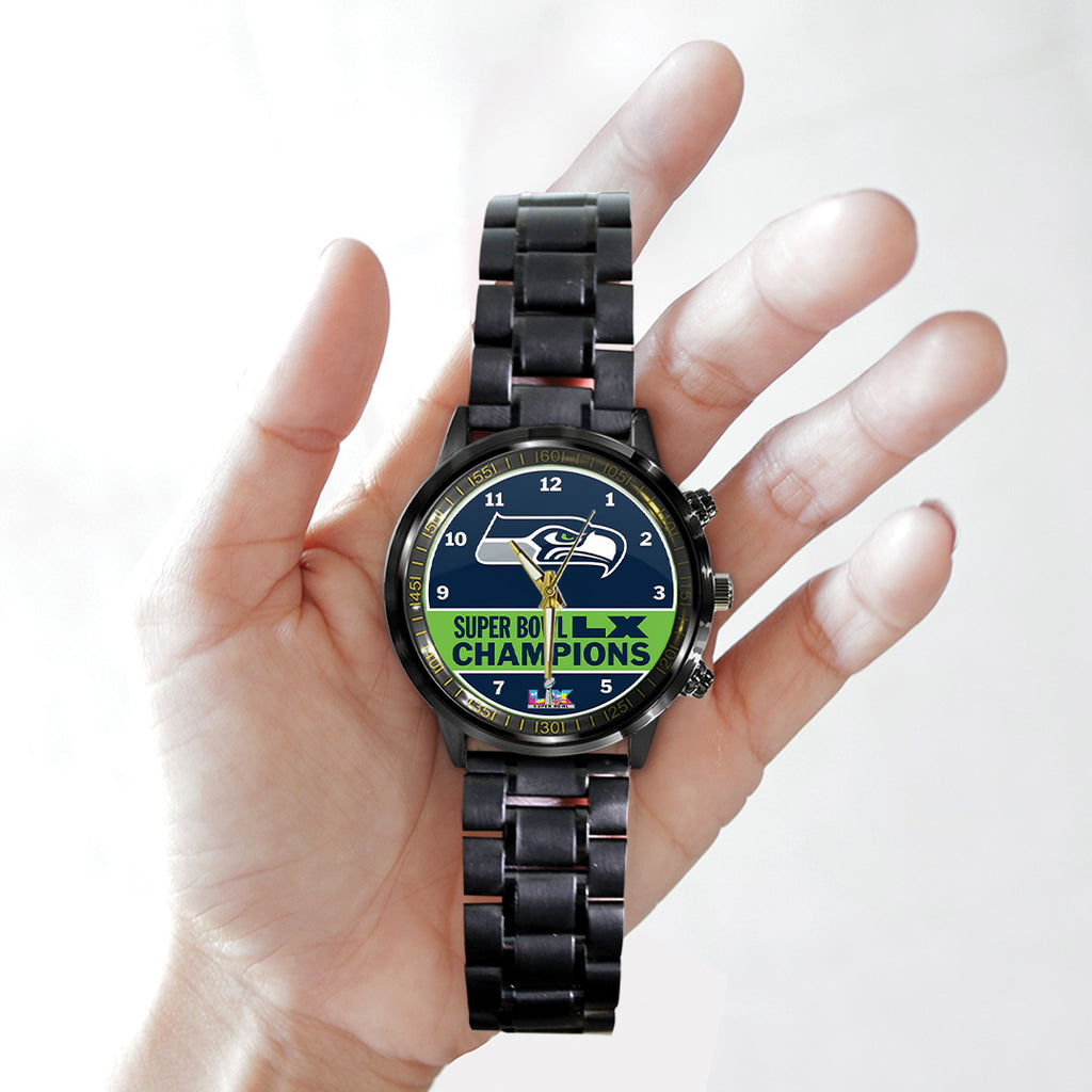 Seattle Seahawks 2025 Super Bowl LX Champions Black Stainless Steel Watch – TANTN20990