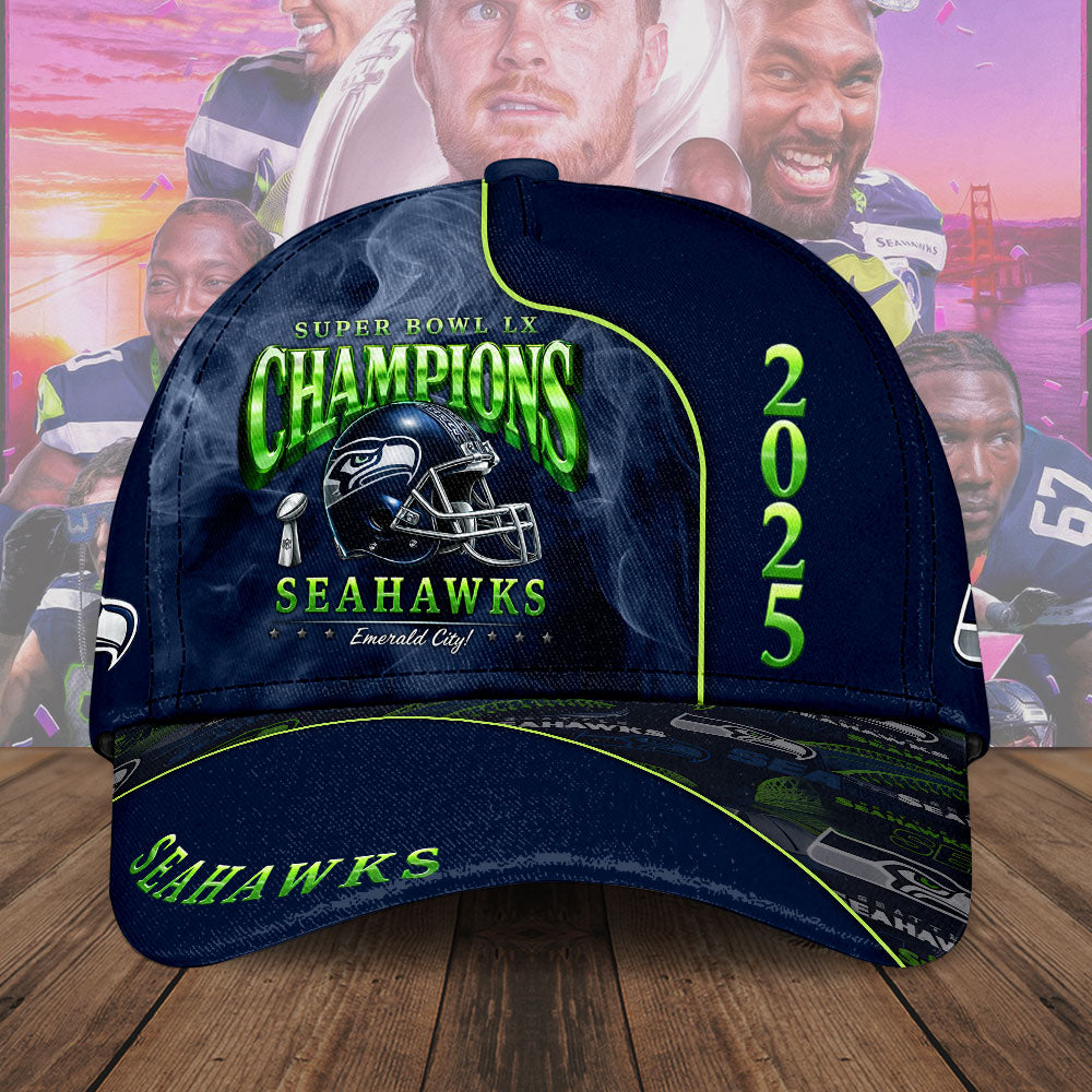 Seattle Seahawks 2025 Super Bowl LX Champions Classic Cap – TMTHU3985