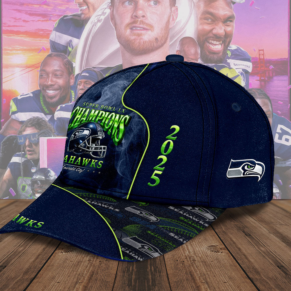 Seattle Seahawks 2025 Super Bowl LX Champions Classic Cap – TMTHU3985