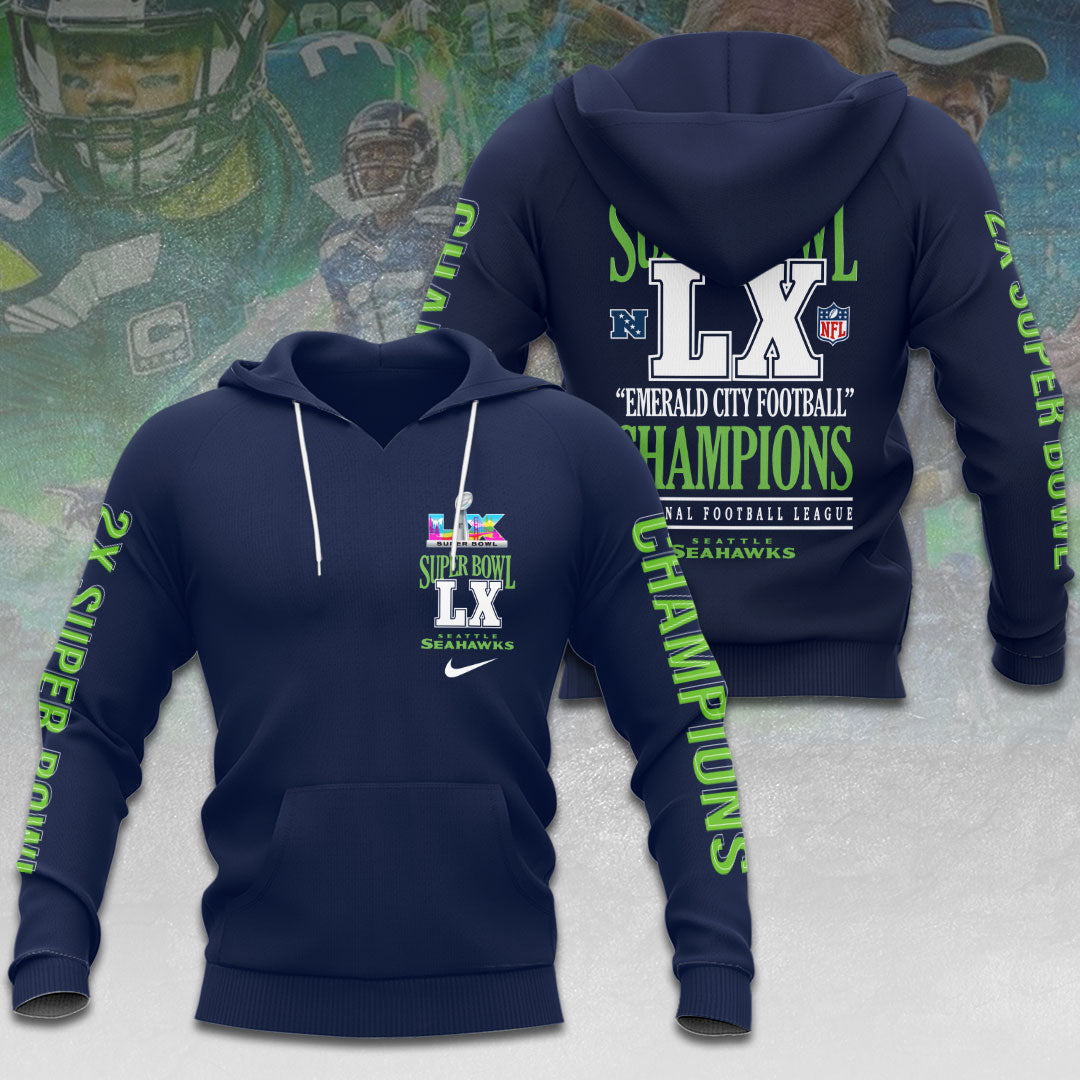 Seattle Seahawks 2025 Super Bowl LX Champions 3D Apparel – HOATT16178