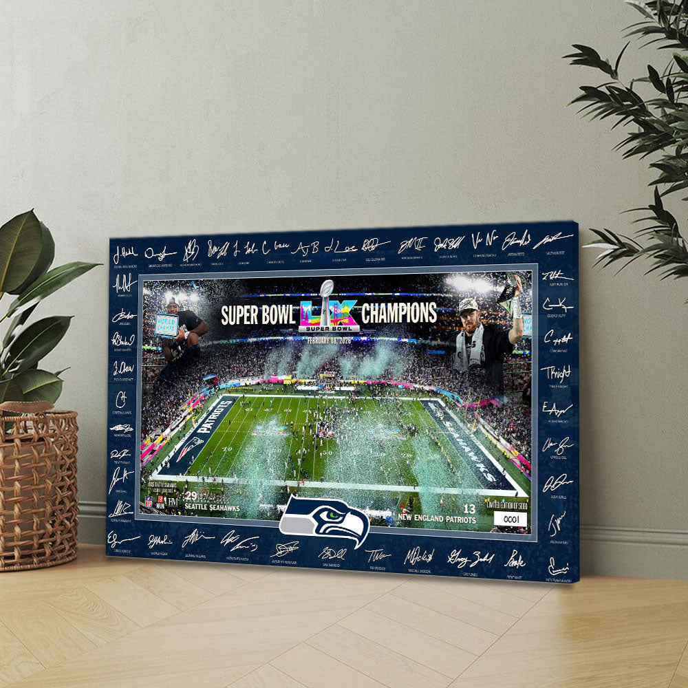 Seattle Seahawks 2025 Super Bowl LX Champions Rectangle Canvas With Inner Frame – TANTN21085