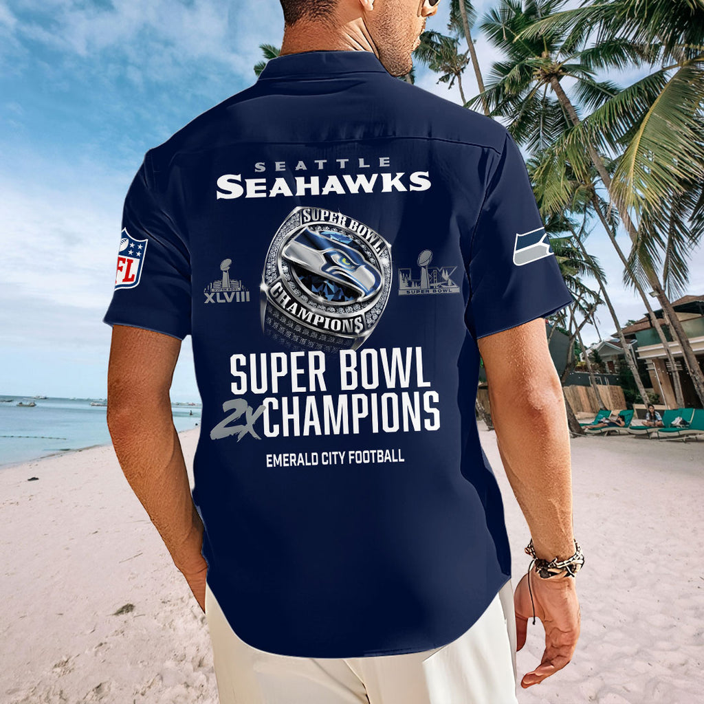 Seattle Seahawks 2025 Super Bowl LX Champions Short Sleeve Button-Down Shirt – HOATT16279