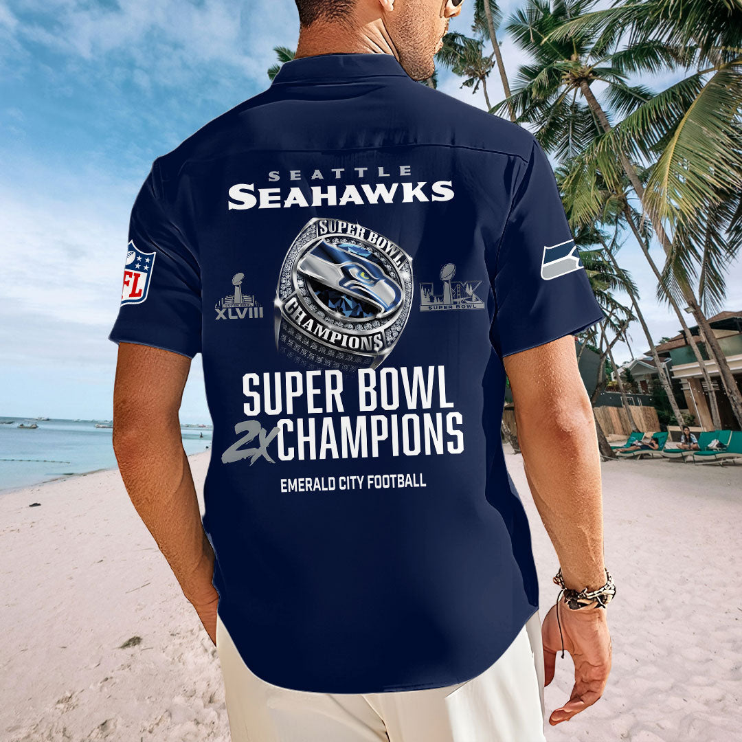 Seattle Seahawks 2025 Super Bowl LX Champions Short Sleeve Button-Down Shirt – HOATT16279