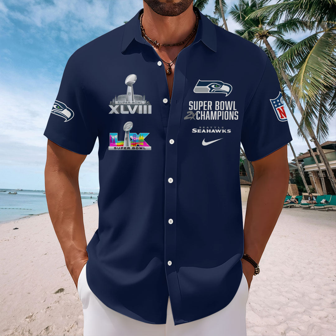Seattle Seahawks 2025 Super Bowl LX Champions Short Sleeve Button-Down Shirt – HOATT16279