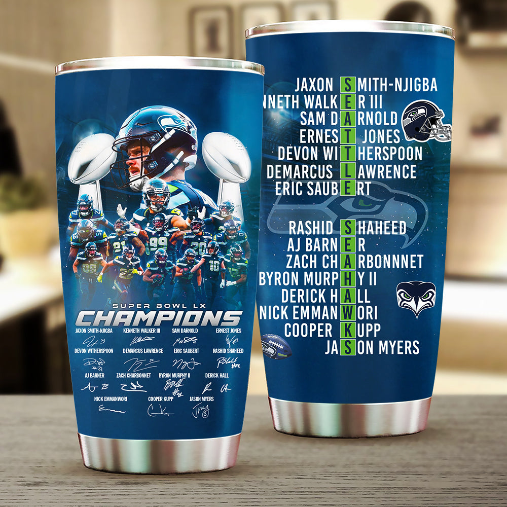 Seattle Seahawks 2025 Super Bowl LX Champions Tumbler Cup – TMTHU4025