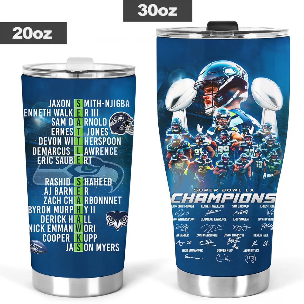 Seattle Seahawks 2025 Super Bowl LX Champions Tumbler Cup – TMTHU4025