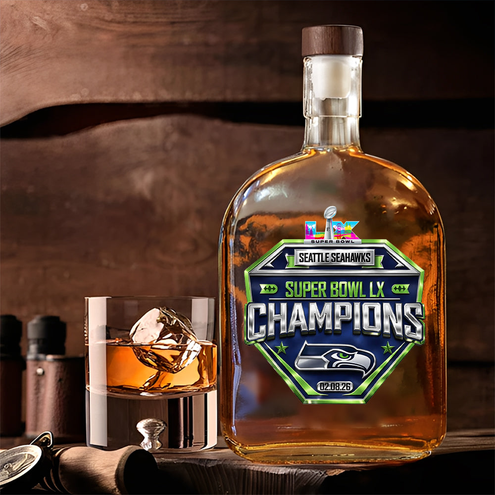 Seattle Seahawks 2025 Super Bowl LX Champions 25oz Empty Whiskey Bottle – TMTHU3890