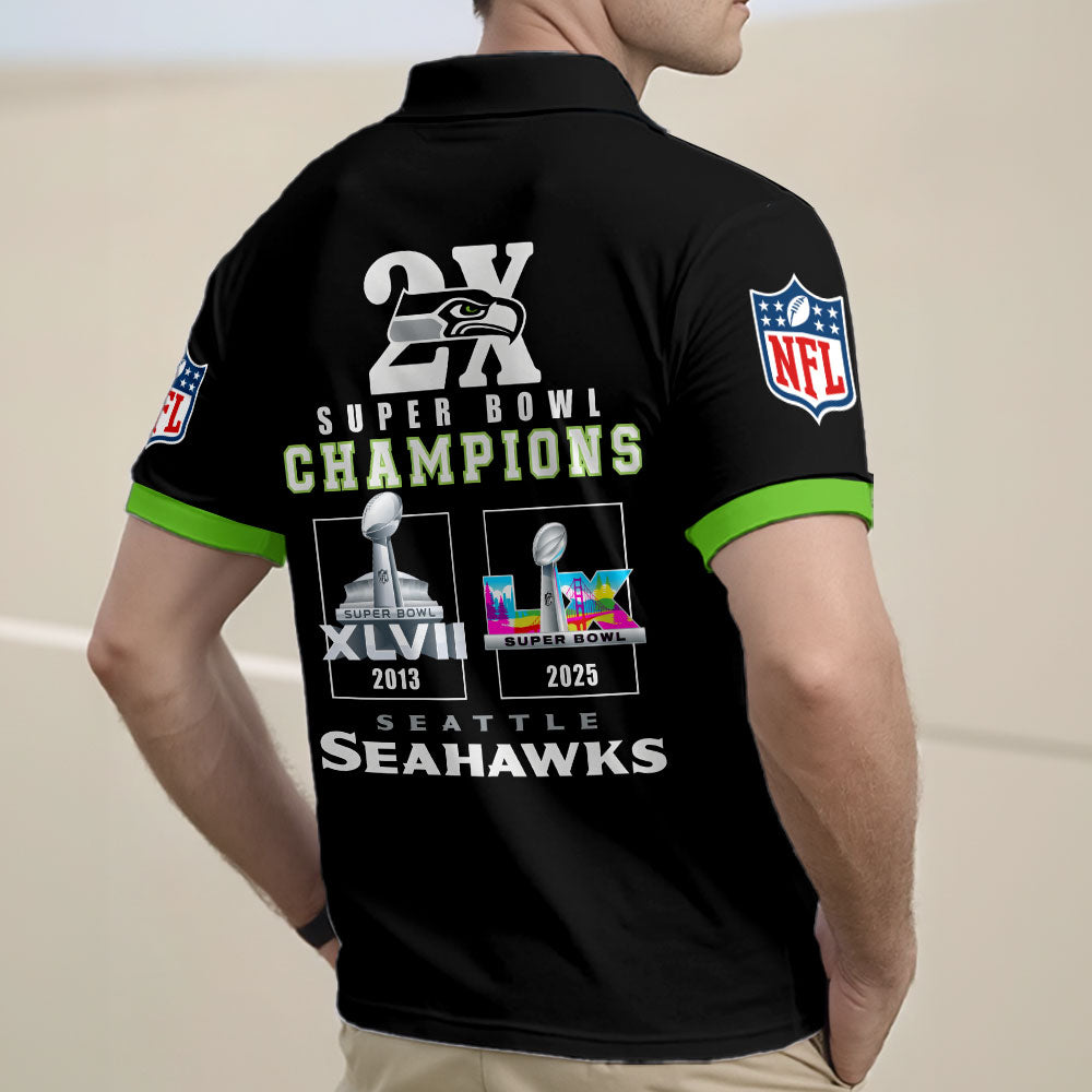 Seattle Seahawks 2025 Super Bowl LX Champions Zip Polo Shirt – TMTHU3993
