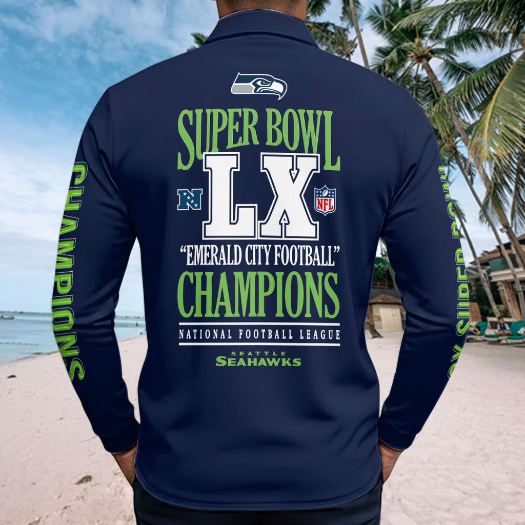 Seattle Seahawks 2025 Super Bowl LX Champions Zip Polo Shirt – HOATT16280