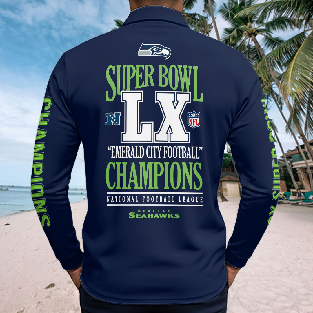 Seattle Seahawks 2025 Super Bowl LX Champions Zip Polo Shirt – HOATT16280