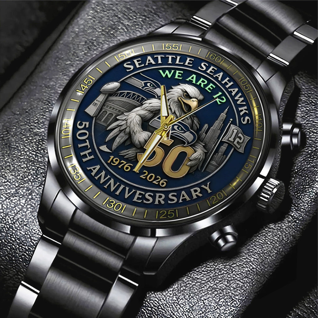 Seattle Seahawks 50th Anniversary 2026 Black Stainless Steel Watch – TANTN16079
