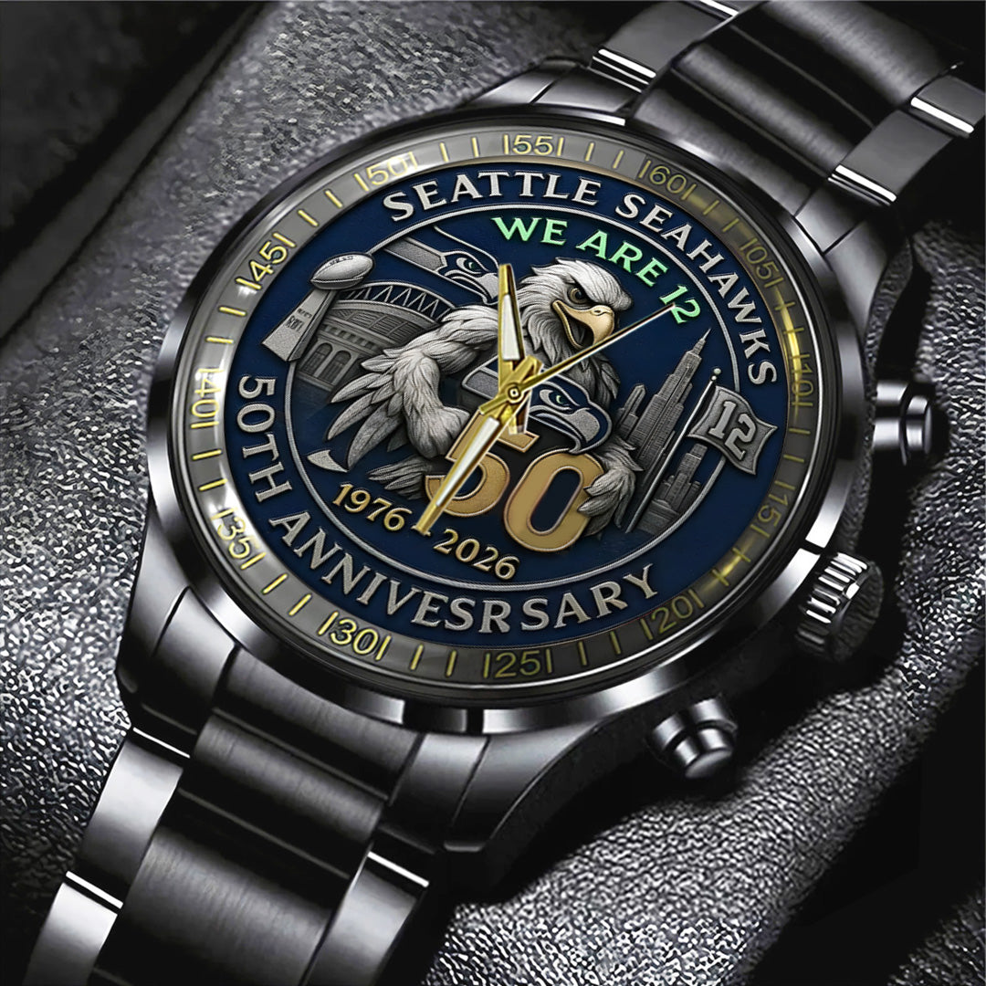 Seattle Seahawks 50th Anniversary 2026 Black Stainless Steel Watch – TANTN16079