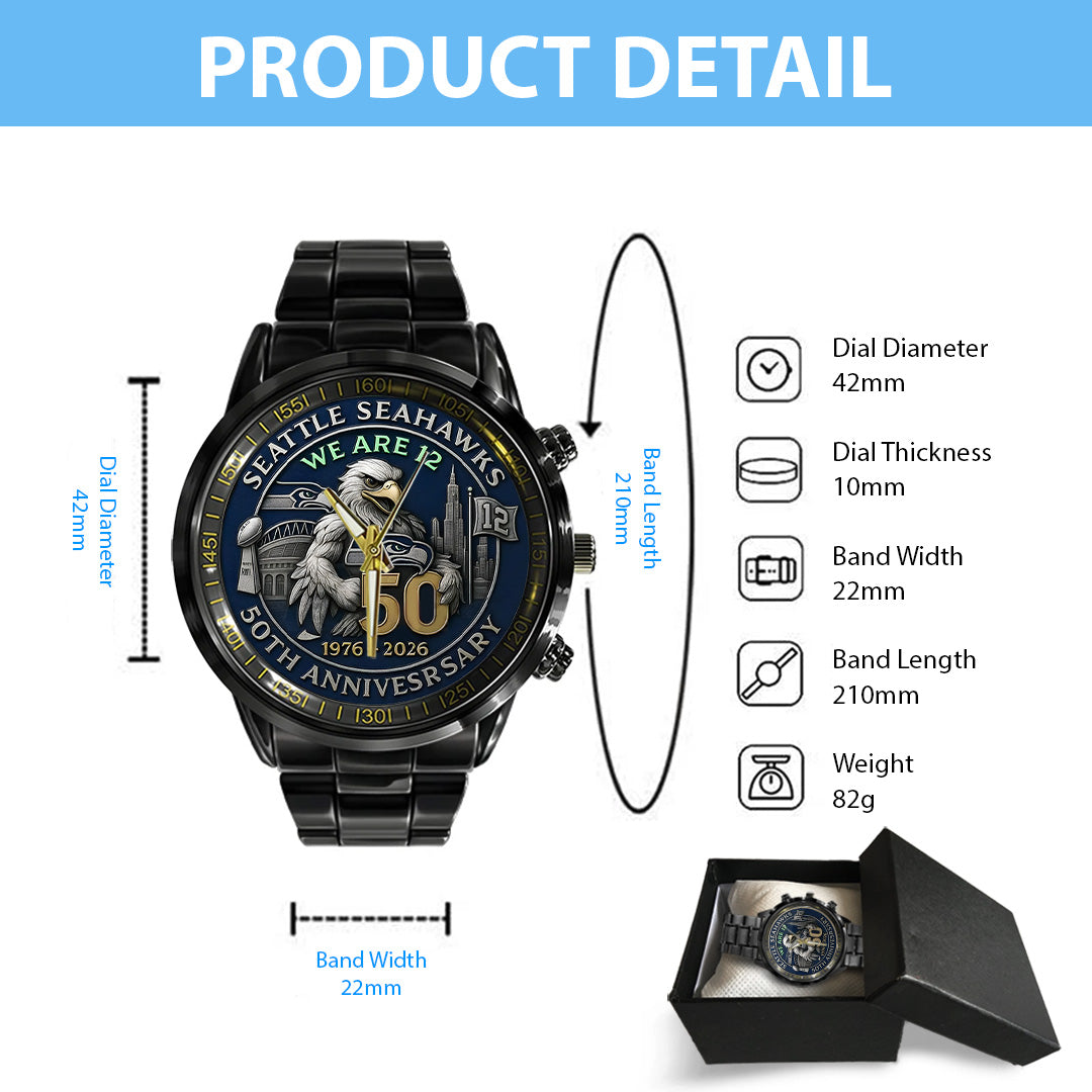 Seattle Seahawks 50th Anniversary 2026 Black Stainless Steel Watch – TANTN16079