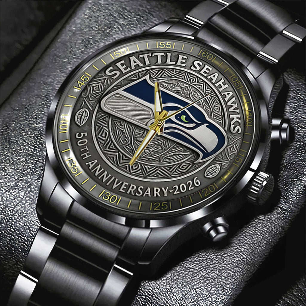 Seattle Seahawks 50th Anniversary 2026 Black Stainless Steel Watch – TANTN16081