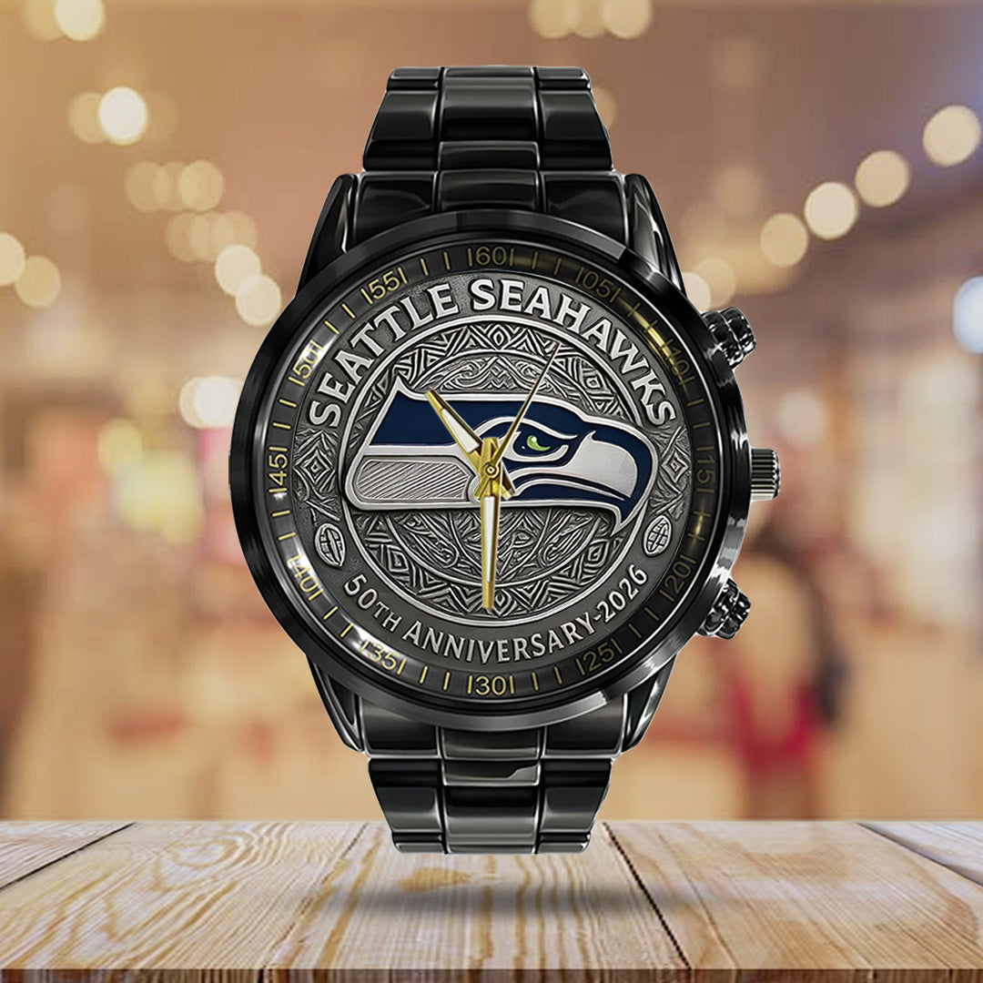 Seattle Seahawks 50th Anniversary 2026 Black Stainless Steel Watch – TANTN16081