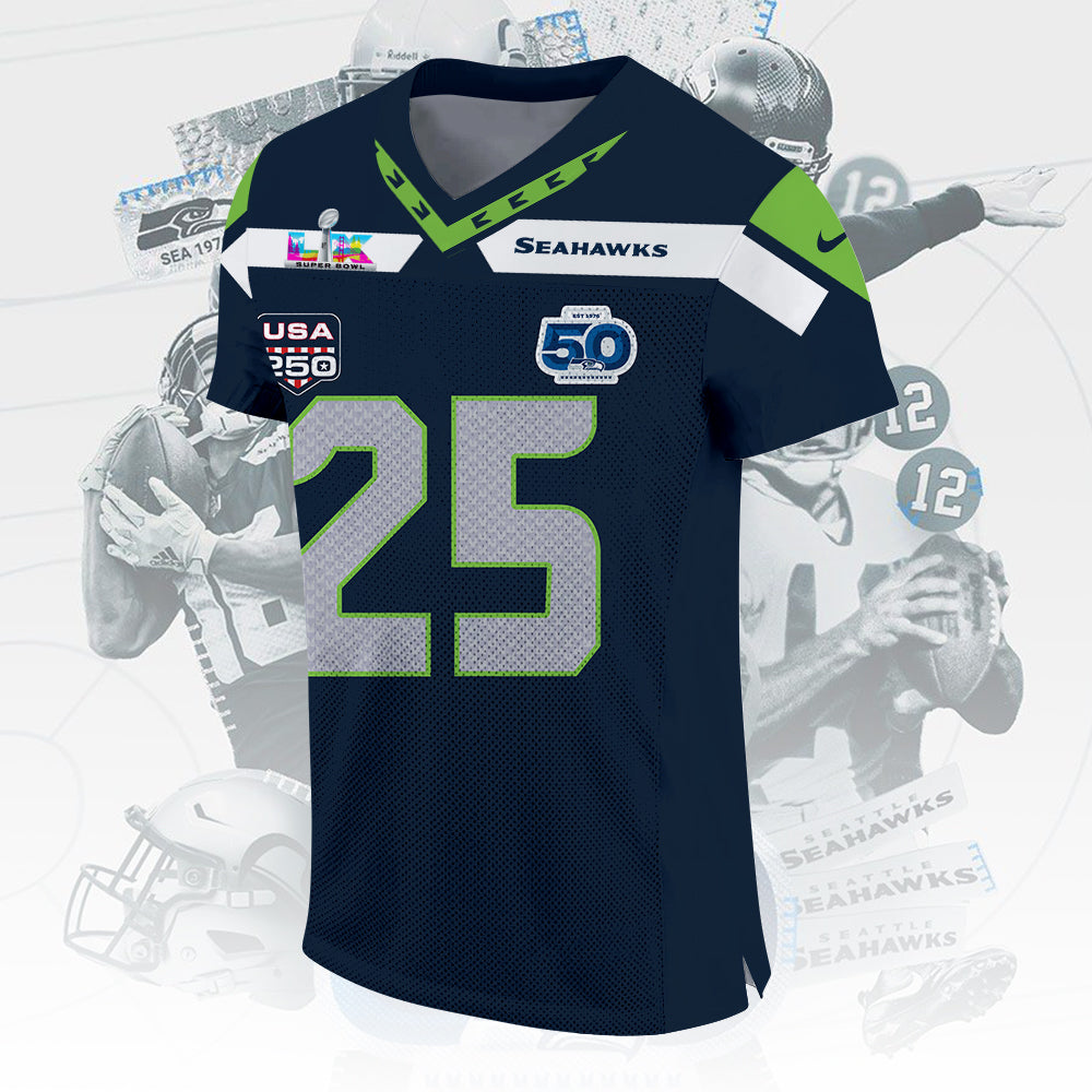 Seattle Seahawks 50th Anniversary 2026 3D Football Jersey – TMTHU3717