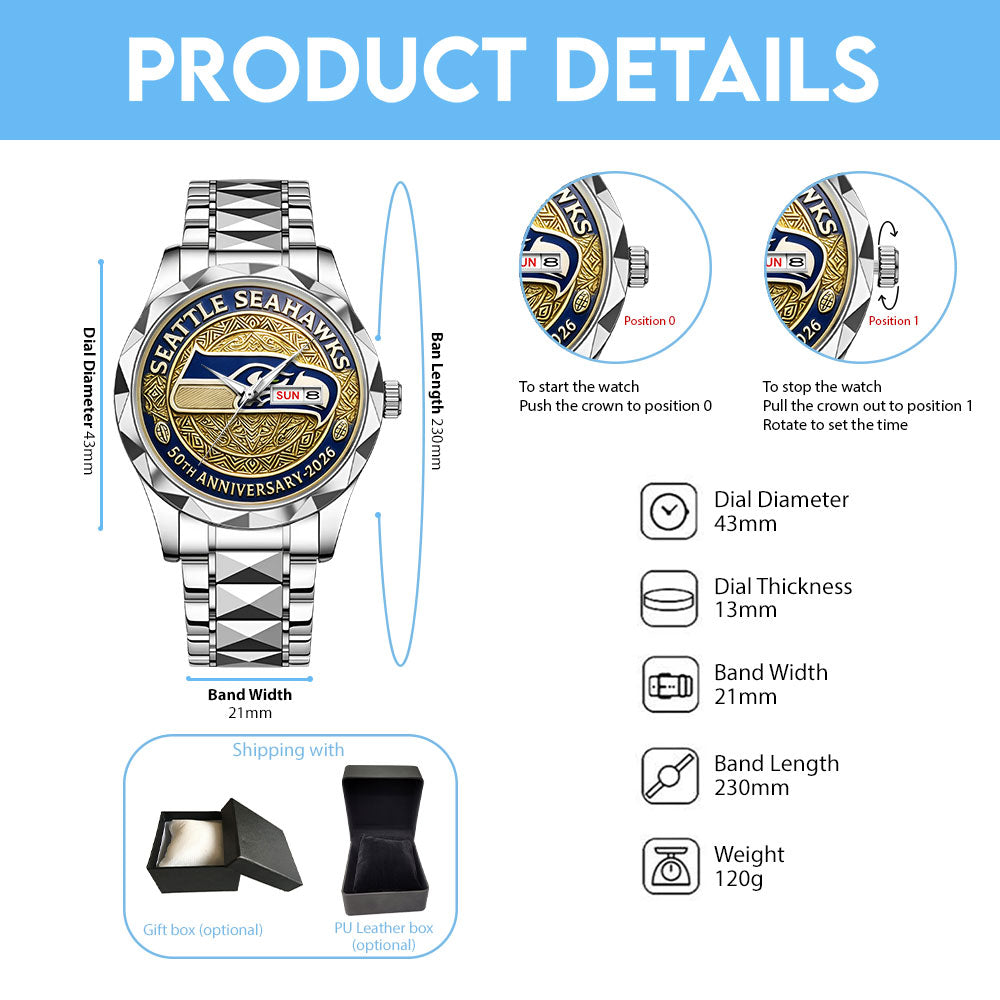 Seattle Seahawks 50th Anniversary Alloy Luxury Quartz Watch – MAITM14413