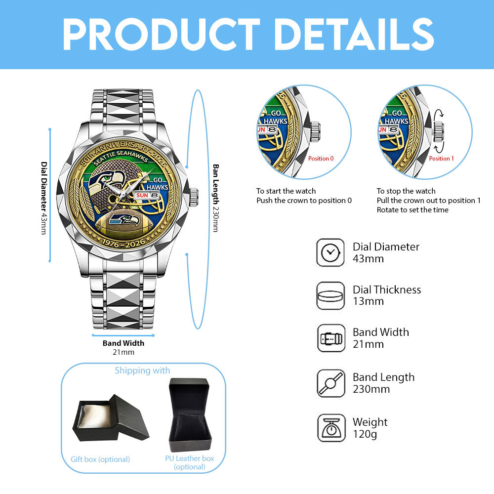 Seattle Seahawks 50th Anniversary Alloy Luxury Quartz Watch – MAITM14417
