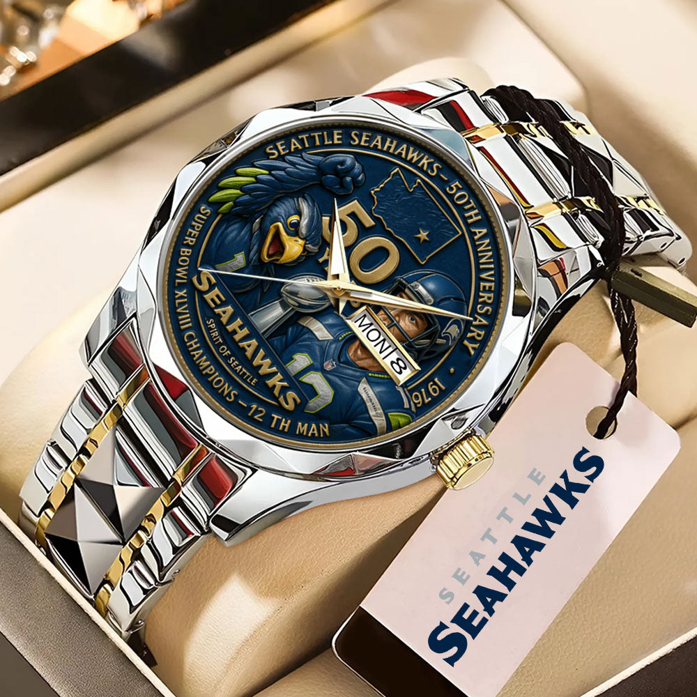 Seattle Seahawks 50th Anniversary Alloy Luxury Quartz Watch – MAITM14427
